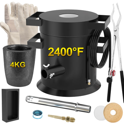 MMasters 4KG Propane Melting Furnace Kit with Gloves, 2400℉ High-Efficiency Metal Foundry for Gold, Silver, Copper, and Aluminum Smelting, Ideal for Jewelry Making and Metal Casting