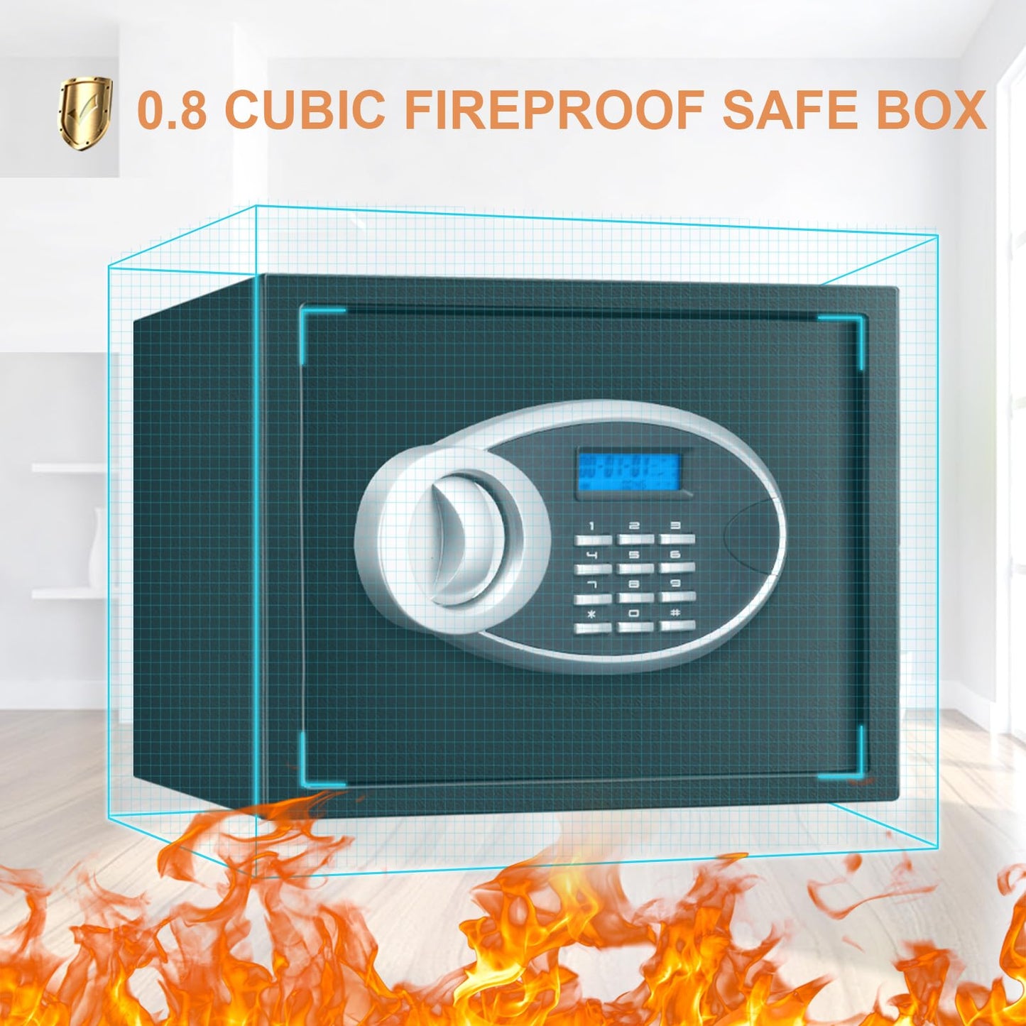 1.7 CUFT Home Safe Fireproof Waterproof, Anti-Theft Digital Security Personal Safe Box with Electronic Keypad and Removable Shelf, Small Fireproof Safe for Documents Money, Jewelry, Medications