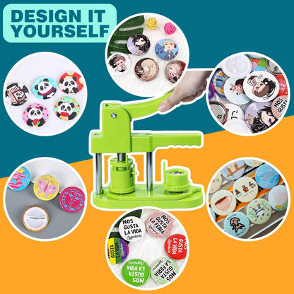 Happizza Button Maker Machine, (3rd Gen) Installation-Free 25mm(1 in) DIY Pin Button Maker Press Machine Kit, Badge Punch Press Machine with Free 500pcs Button Parts&Pictures&Circle Cutter