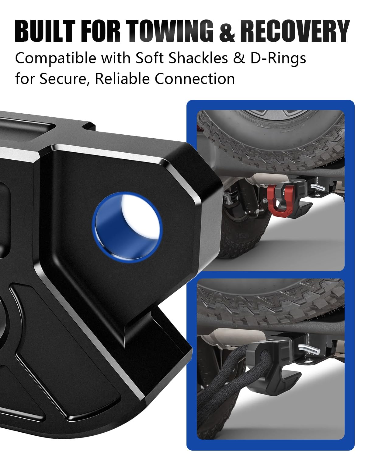 NORTHYUN 2" Hitch Slider with 3/4" Aluminum Red D-Ring Shackle, 7075 Aluminum Skid Plate for Hitch Protection & Off-Road Recovery, 45,000 LBS MBS Tow Recovery Point for 2" Receiver, Trucks SUVs
