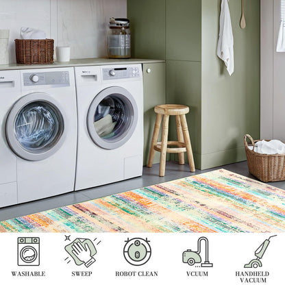 Comeet Modern Washable Rug, 5x8 feet Green Area Rug for Living Room, Indoor Non Slip Carpet for Bedroom Girls, Print Distressed Abstract Rugs for Dining Room Home Office Nursery Dorm Kids Room Decor