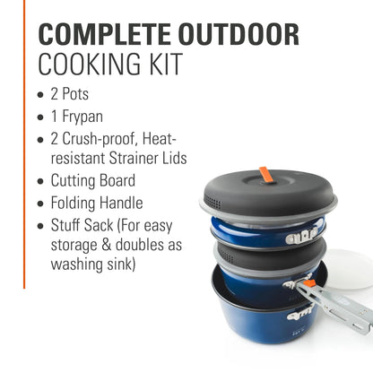 GSI Outdoors Bugaboo Base Camper Medium, High-Efficiency Cookset – Ceramic Non-Stick Coated, Includes 3L & 2L Pots, 8" Fry Pan, Accessories
