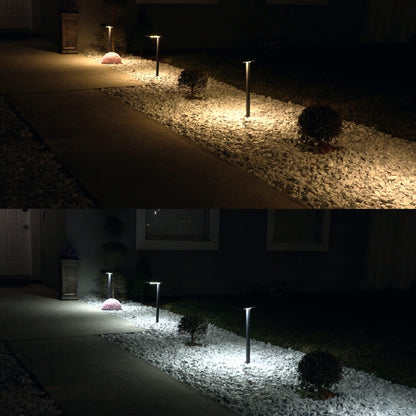 Gama Sonic Contemporary Black Square Solar Garden Light, Heavy Duty Cast Aluminum 80 Lumen with Bright White and Warm White LED Options, 26.75 in Tall for Sidewalk, Pathway, 2-Pack 117iP290080