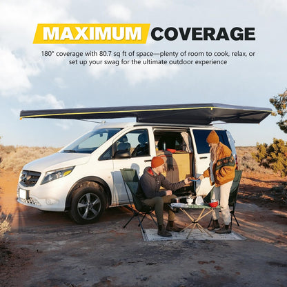BUNKER INDUST 180 Degree Awning Free Standing, Vehicle Overland Awning Built-in LED Light - Three Colors, Car Driver Passenger Side, Waterproof Wind Resistant for SUV Van Truck Camper