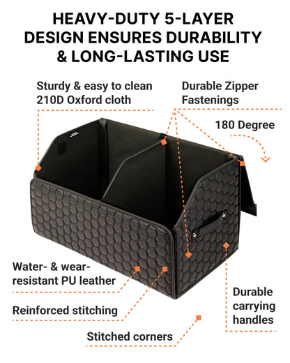 Owleys Trunk Organizer For Car - Collapsible Storage Bins - Keep Groceries, Sports Gear & Tools Secure On Road Trips - Best Gifts for Men - Heavy Duty Cargo Tote (Black 21.6)