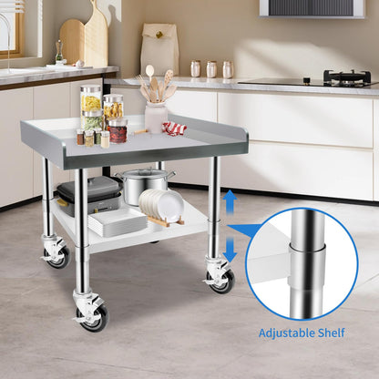 Hutioai Stainless Steel Worktable with Under Shelf & 360° Lockable Casters - Practical for Commercial Kitchens & Workshops (24 * 24 * 26in)