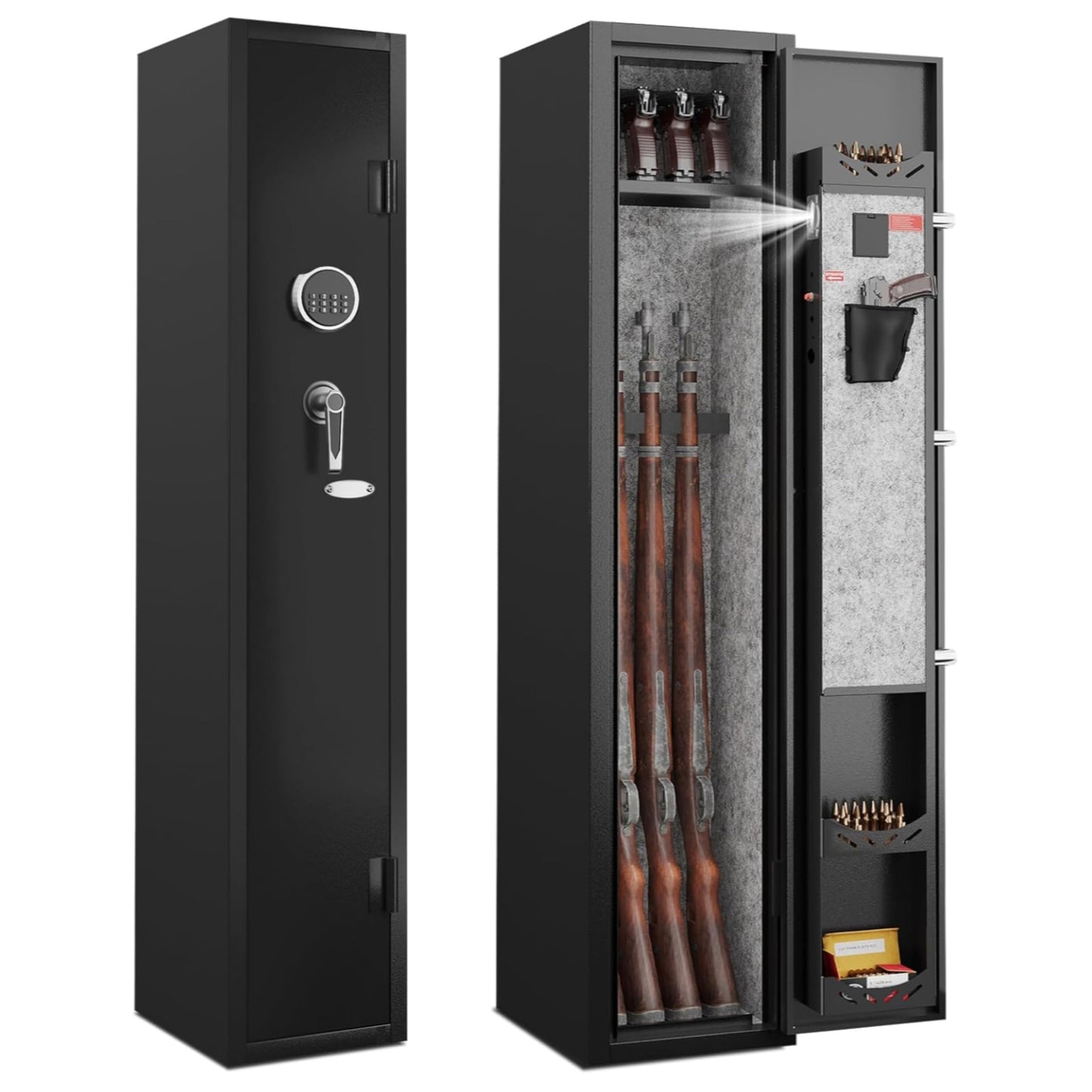 KAER 2-3 Gun Safe,Rifle Safe,Gun Safe for Rifles and Pistols,Gun Cabinet for Shotguns,Long Gun Cabinet for Shotguns with Removable Storage Shelf,LED Light,Quick Access Rifle Safes,Adjustable Shelves
