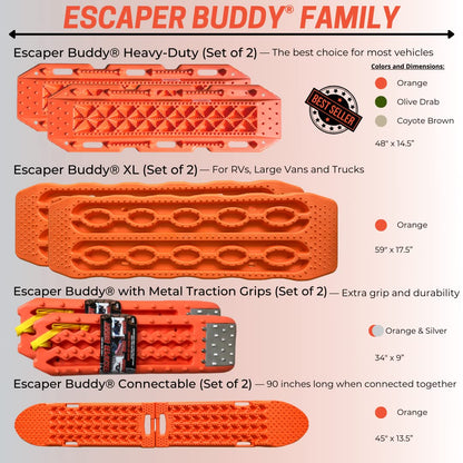 Maxsa 20322 Metal Gripped Escaper Buddy Traction Boards for Off-Road Mud, Sand, & Snow Vehicle Extraction, Bendable, Unbreakable, Orange, 2 Pack