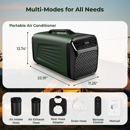 5200 BTU Portable Tent Air Conditioner for Camping, RV, Truck, Fishing. 400W Consumption Fast Cooling AC Unit for Outdoor Indoor Using, 4-in-1 Portable AC for Road Trips, Camping Adventures(Green)
