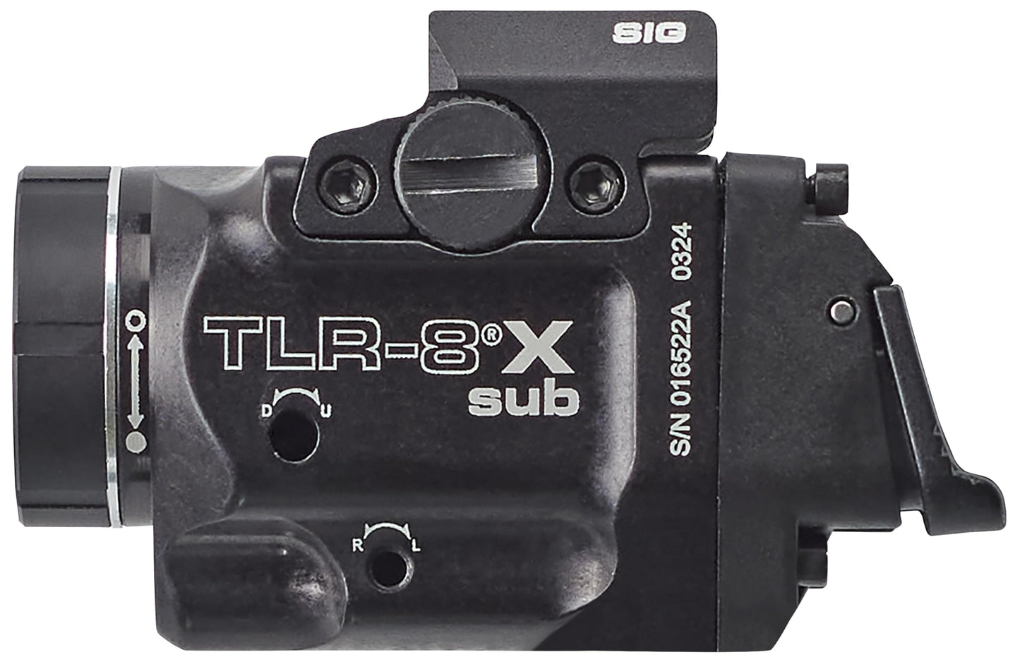 Streamlight 69417 TLR-8 X sub 500-Lumen Rail-Mounted Tactical Weapon Light with Integrated Red Aiming Laser Exclusively for Sig Sauer P365/XL Closed Rail Systems Only, Black