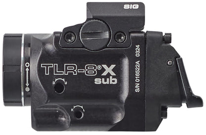 Streamlight 69417 TLR-8 X sub 500-Lumen Rail-Mounted Tactical Weapon Light with Integrated Red Aiming Laser Exclusively for Sig Sauer P365/XL Closed Rail Systems Only, Black