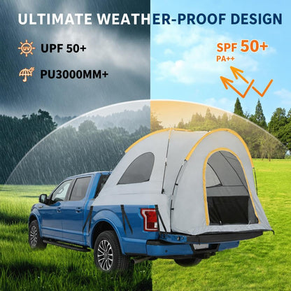 Waterproof Double Layer Truck Bed Tent for 2 Person, Fits Most 5 to 8.2 ft Pickup Beds, PU3000 Oxford Camping Tent with Rainfly, Easy Setup Portable Truck Tent, Medium