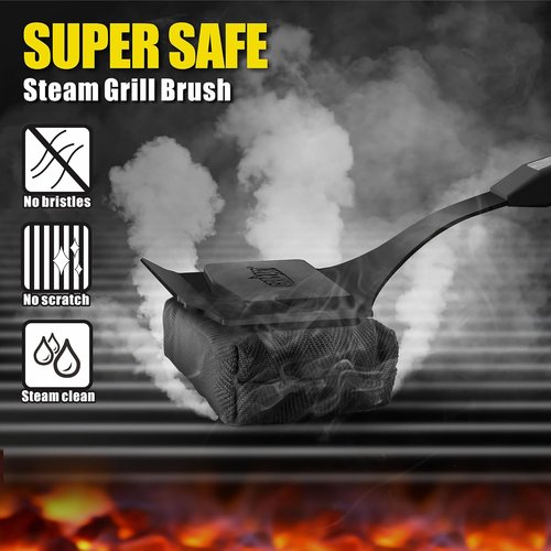 GRILLART Grill Brush - Bristle-Free Replacement Cleaning Pad for Cast Iron & Stainless Steel Grates - Dark Black
