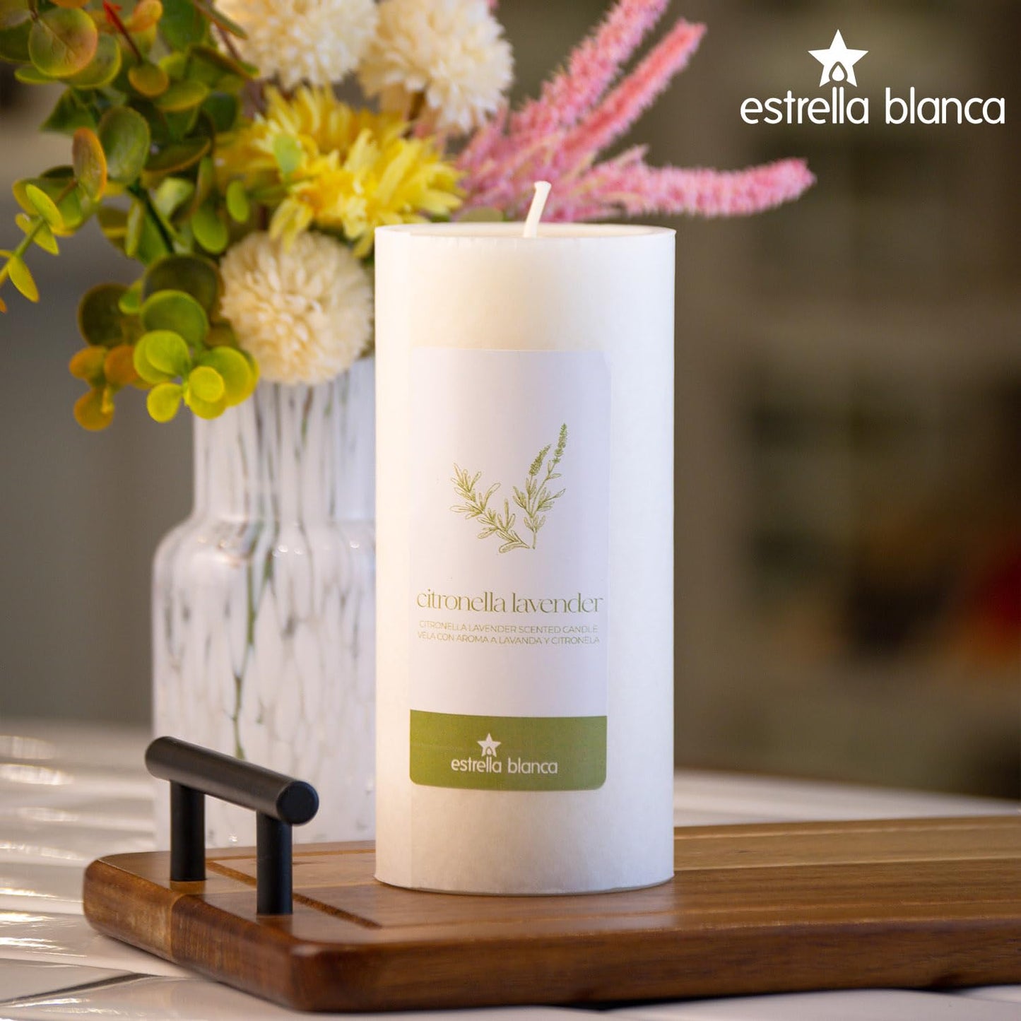 Estrella Blanca Citronella Lavender Candles - Citronella Scented Pillar Candle Ivory - 3x6 inch - 3 Pack - Long Lasting Burn Outside Candles for Garden Yard Balcony, Summer Camping