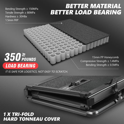 DNA MOTORING New Upgrade Truck Bed Top Hard Solid Tri-Fold Tonneau Cover Compatible with 04-12 Colorado / Canyon 6' Bed, TTC-HARD-041