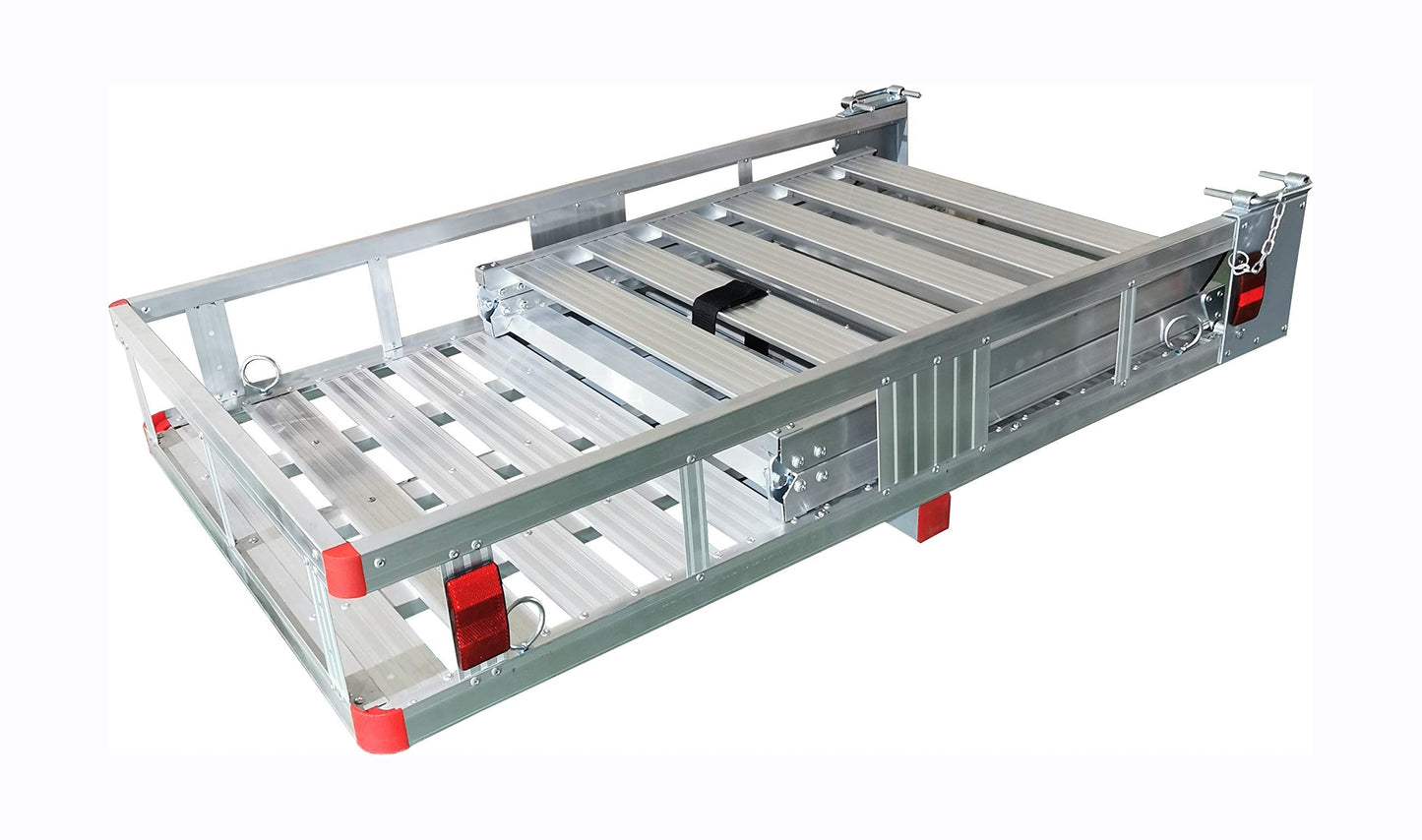 MaxxHaul 70275 Aluminum Hitch Mount Wheelchair/Mobility Carrier – 53.5" x 29.75" Cargo Basket with Folding 60" Ramp – Fits 2" Class III/IV Receiver – 500 lb Capacity for Trucks, SUVs, Vans, and RVs
