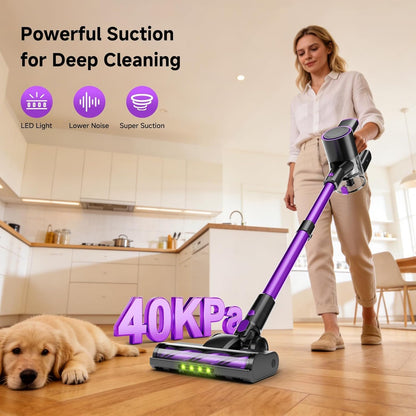 Skiennix Cordless Vacuum Cleaner - 40Kpa Powerful Suction, Lightweight 8-in-1 Design for Hard Floors | Black