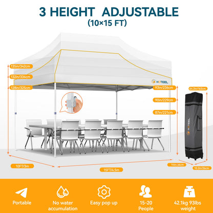 Hoteel 10x15 Pop Up Canopy Tent Heavy Duty with 4 Sidewalls, Waterproof Party Tent, Easy Set-up Commercial Instant Tents with Roller Bag & Sandbags, Hexagonal Leg (1-Year Warranty)