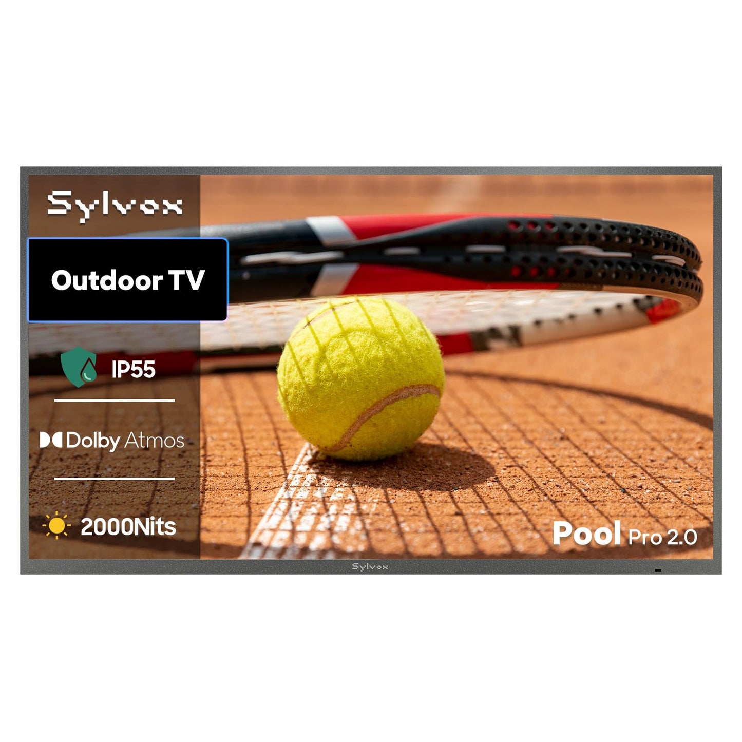 SYLVOX Outdoor TV, 43-Inch Waterproof Smart TV, 2000 nits Full Sun TV, 4K, Dolby Atmos, HDR10, Weatherproof Television with Voice Assistant Remote (Pool Pro 3.0, Latest Model)