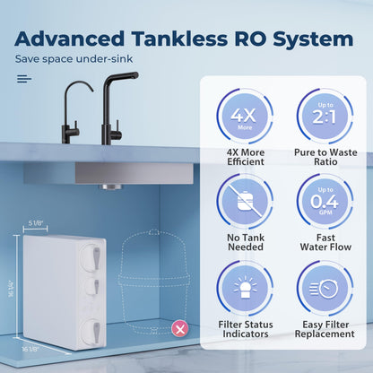 iSpring RO500-ORB Reverse Osmosis System, NSF 58 Certified, 500 GPD Under Sink RO System, Tankless Reverse Osmosis Water Filter, 2:1 Pure to Drain Ratio, White, Oil Rubbed Black Faucet