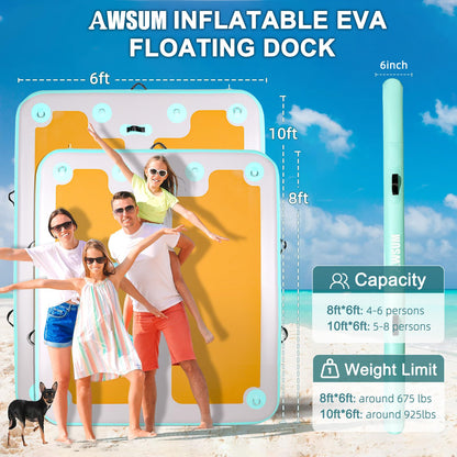 AWSUM Inflatable Floating Dock, 8ft/10ft Non-Slip EVA Inflatable Swim Platform Dock for Lake, Inflatable Water Mat Floating Island Raft for Pool Beach Ocean