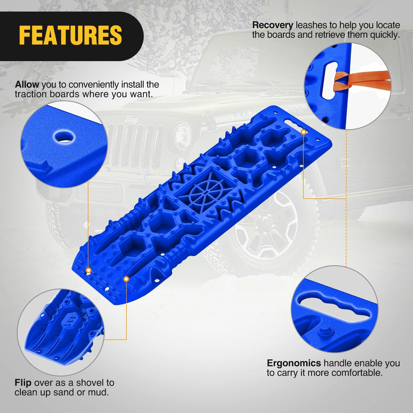 Nilight Recovery Off-road Traction Boards with Jack Lift Base Emergency Tire Ladder Mats For 4WD 4X4 Mud Sand Snow with 2PCS Mounting kit Carry Bag 2 leashes (Blue)