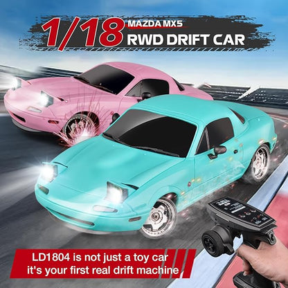 LDRC 1804 RC Drift Car RTR 1/18 Mazda MX-5 Mini Racer 2.4G RWD Gyro LED Light On-Road Remote Control Drifting Racing Vehicles Models for Adults