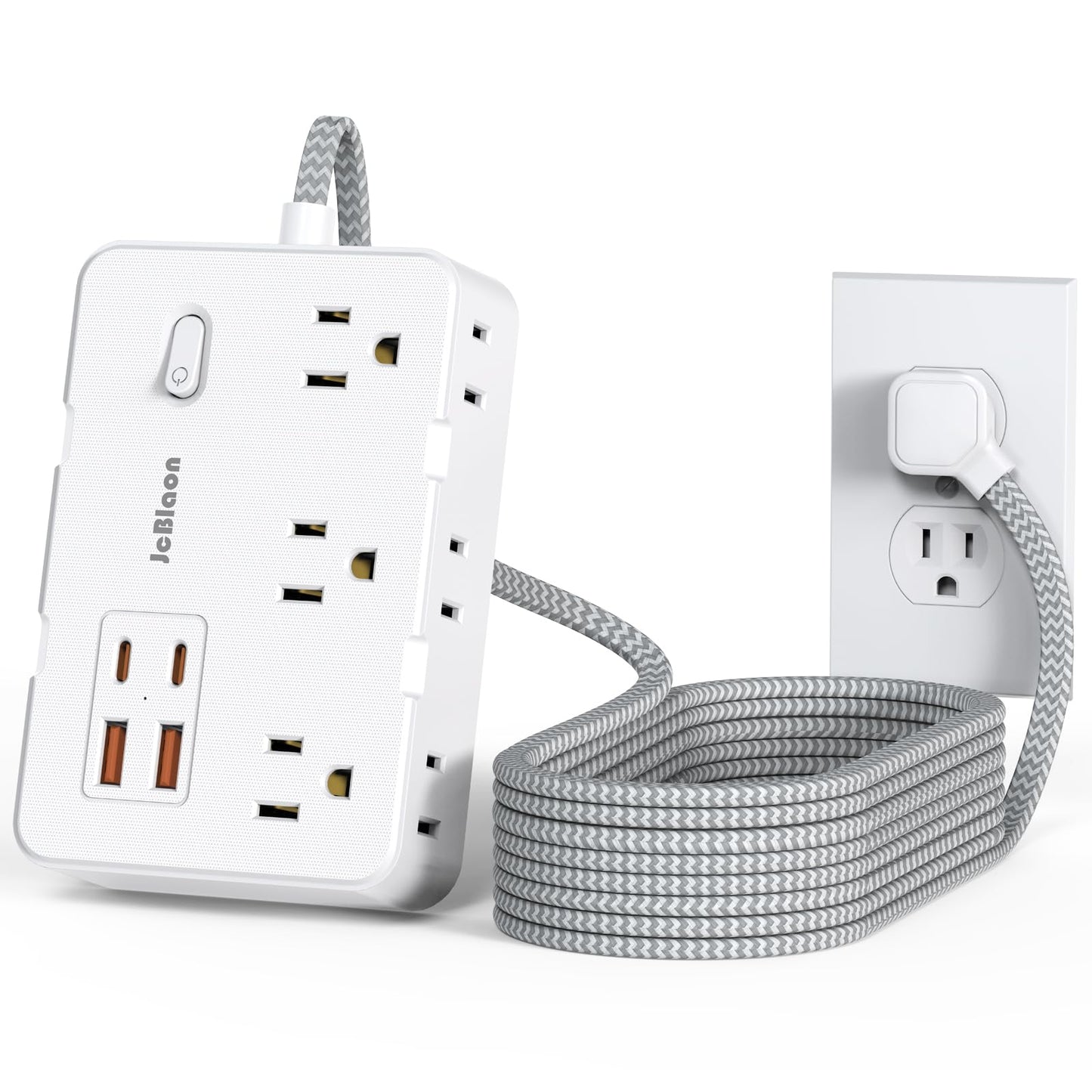 Flat Plug Power Strip Surge Protector, 5ft Ultra Thin Extension Cord with 4 USB Wall Charger(2 USB C Port), 6 Widely-Spaced Outlets Power Strip Compact for Travel, Office, Dorm Room Essentials (White)