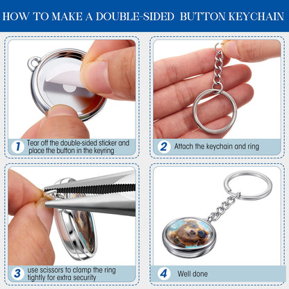 Quelay 60 Sets Keychain Button Making Supplies Double Sided Keychain Double-Sided Metal Parts for Hand Press Round Badge Crafts Create DIY Custom Buttons(25mm,Electroplating)