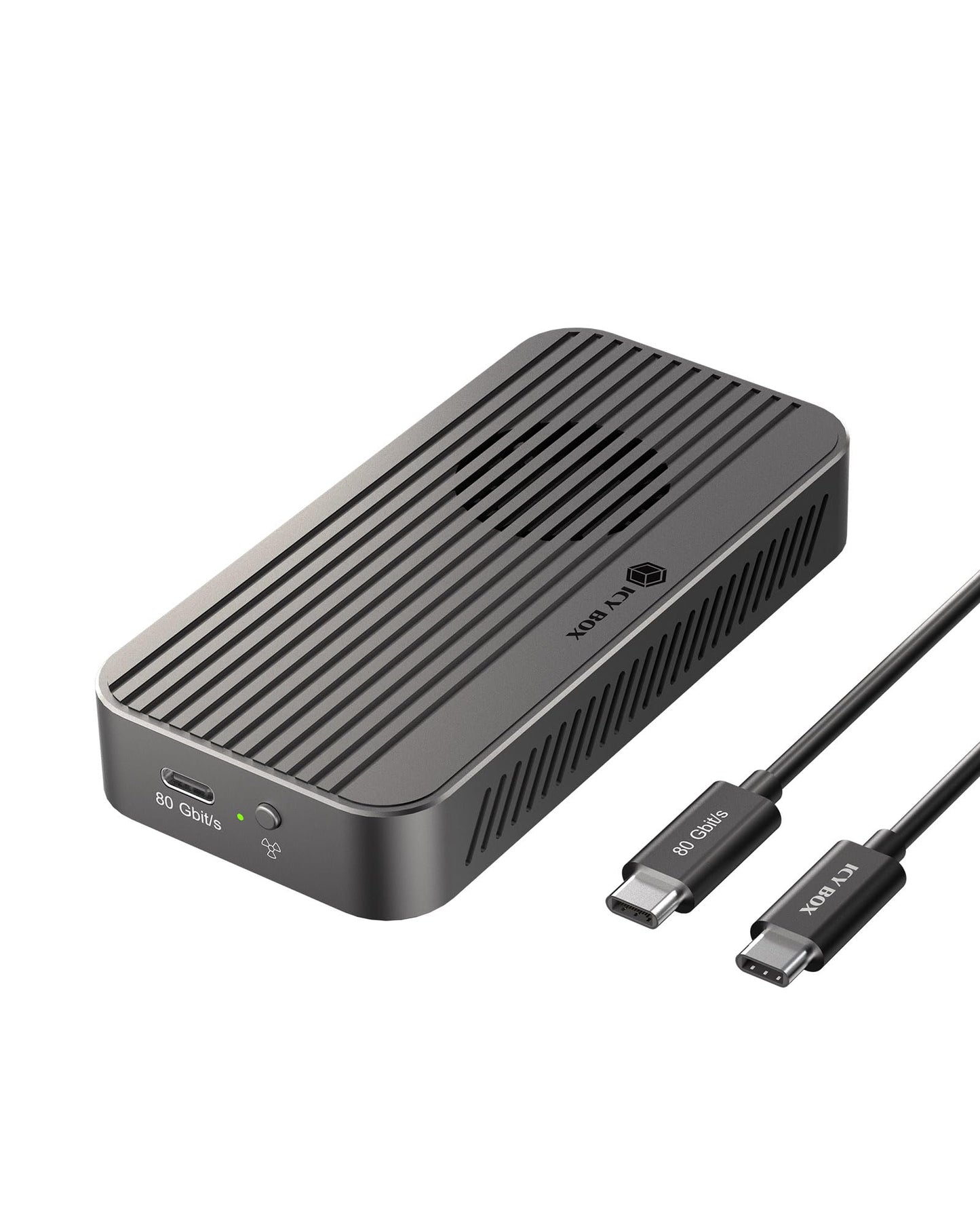 80Gbps M.2 NVMe SSD Enclosure with Cooling Fan, ICY BOX USB4 NVMe SSD Enclosure Compatible with Thunderbolt 5/4/3/USB 4 M-Key Key SSD up to 8TB, Aluminum Alloy Housing