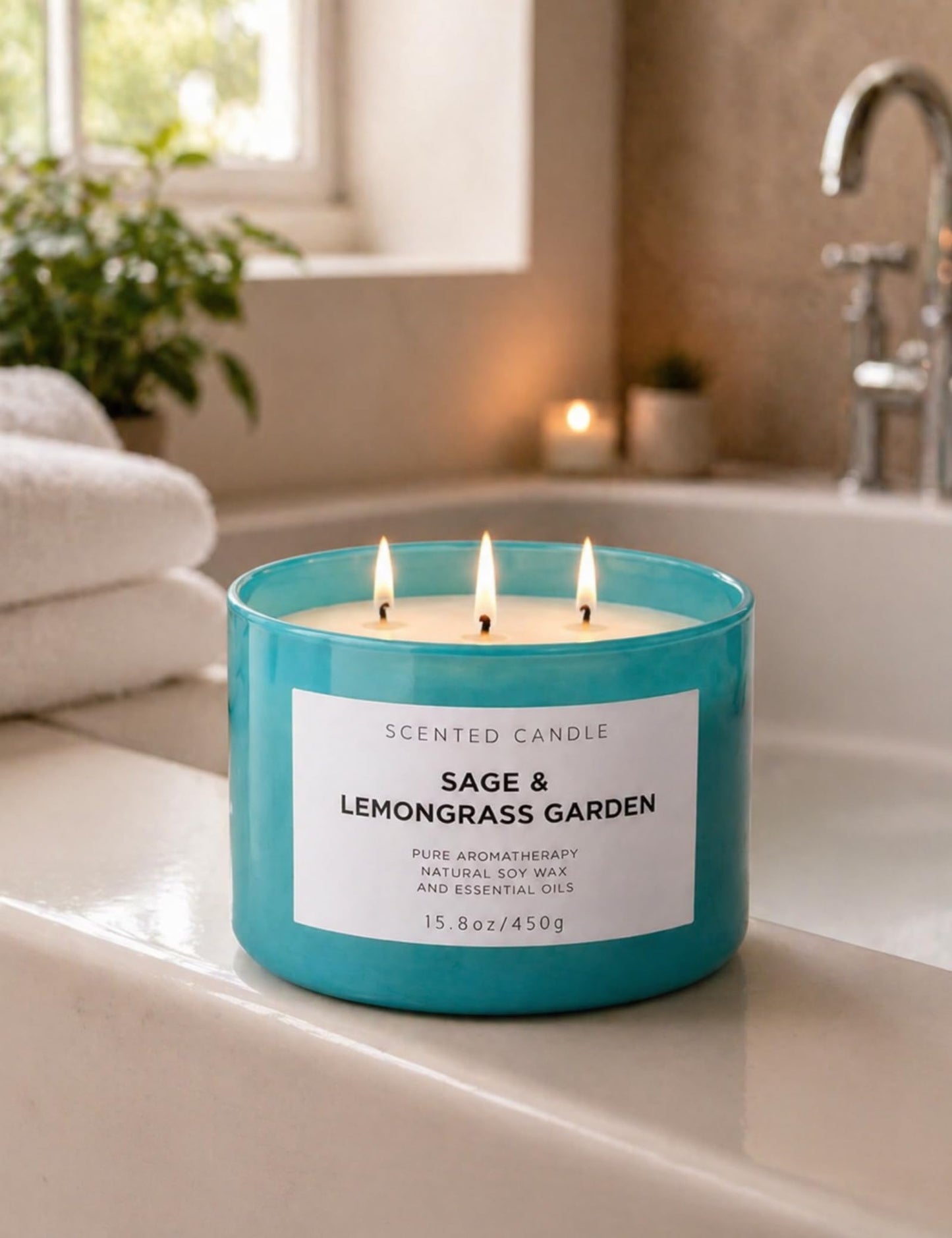 Sage Lemongrass Garden Scented Candle | 3 Wick Large Soy Candles for Home 15.8oz | Fresh Clean Herbal Citrus Candle | Long Lasting Clean Burn | Aromatherapy Stress Relief Gift for Women & Men