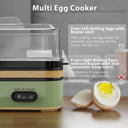 Evoloop Electric Egg Cooker - 6 Egg Capacity, Soft/Medium/Hard Boiled & Omelet Maker - BPA Free (Green)