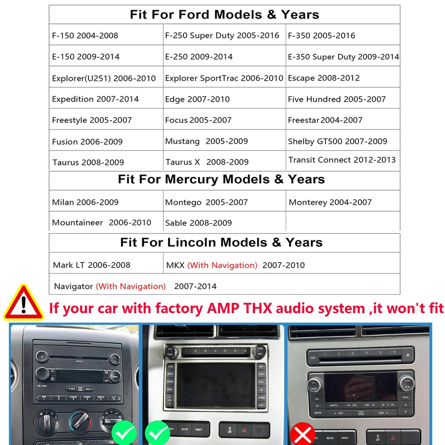 Android Car Radio Stereo for Ford F150/F250/F350 Expedition Edge 2004-2014,Mustang 2005-2009,E150/E250 2009-2014,Mercury Milan 2006-2009 with Apple Carplay Android Auto GPS/WiFi/Backup Camera/SWC