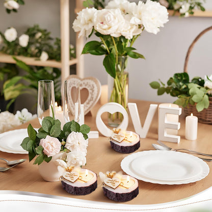 MTLEE 50 Pcs Wedding Favor Candle Holders, Rustic Wooden Wedding Bridal Shower Party Souvenirs Favors Candle Gifts for Guests