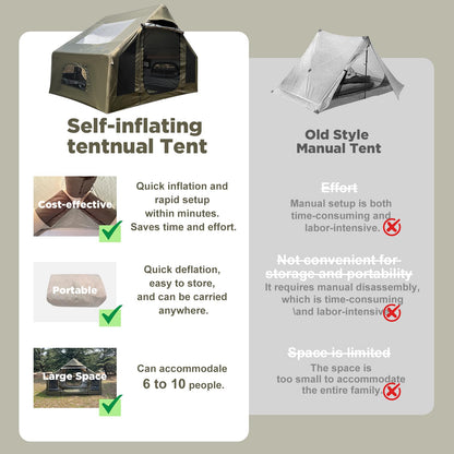 Romantic Camp Inflatable Camping Tent for 4-6 Person, Waterproof Blow up Tent with Pump, 4-Season Hot Tent for Camping & Hiking