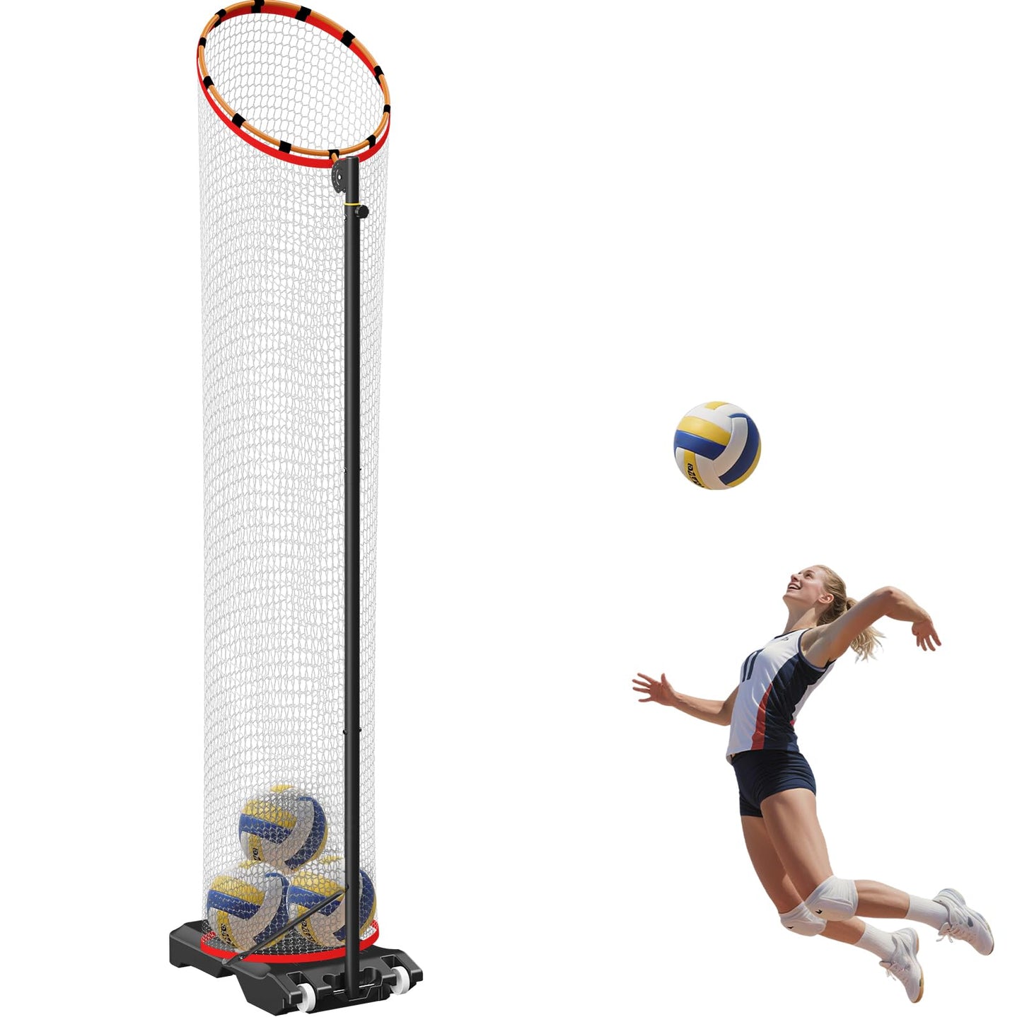 Dollate Movable Volleyball Setter Trainer Net Setting Training Equipment Target Practice Indoor or Outdoor, adjustable height and angle, with 10.2FT ball collection system, for serve and dunk practice