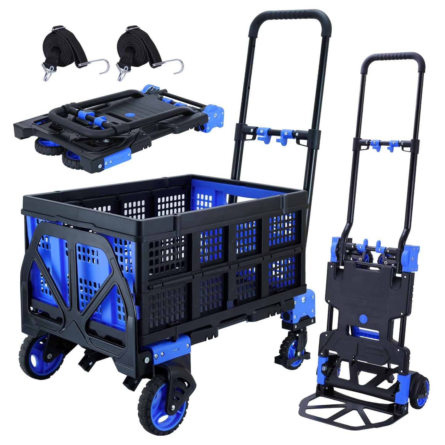 2 in 1 Hand Truck Dolly Foldable with Basket,Hand Truck Foldable with Retractable Handle,330LBS Capacity Folding Hand Cart,Portable Dolly Cart with Wheels for Moving