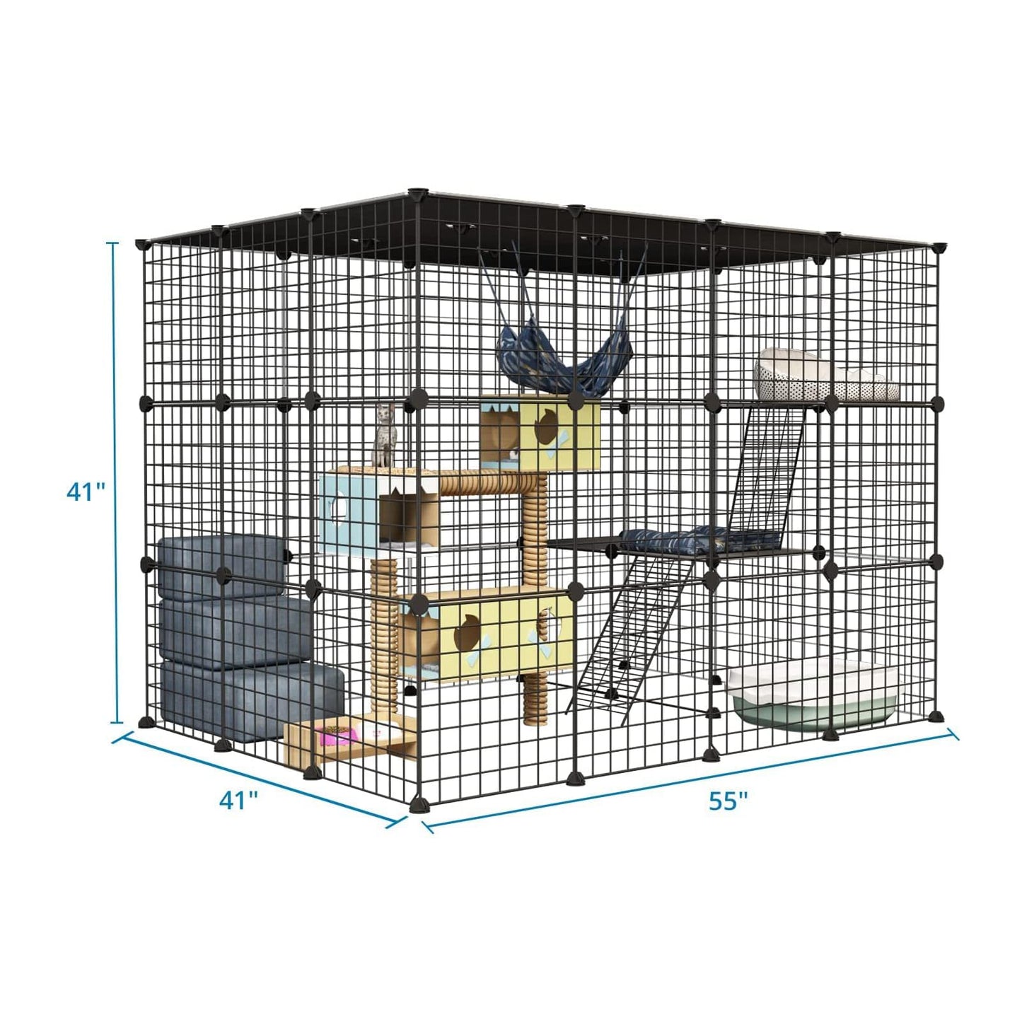 Oneluck 41 Inch Catio Outdoor Cat Enclosure with Super Large Enter Door, Balcony Cat Playpen with Platforms,DIY Outside Cat Patio Large Exercise Place Ideal for 1-3 Cats