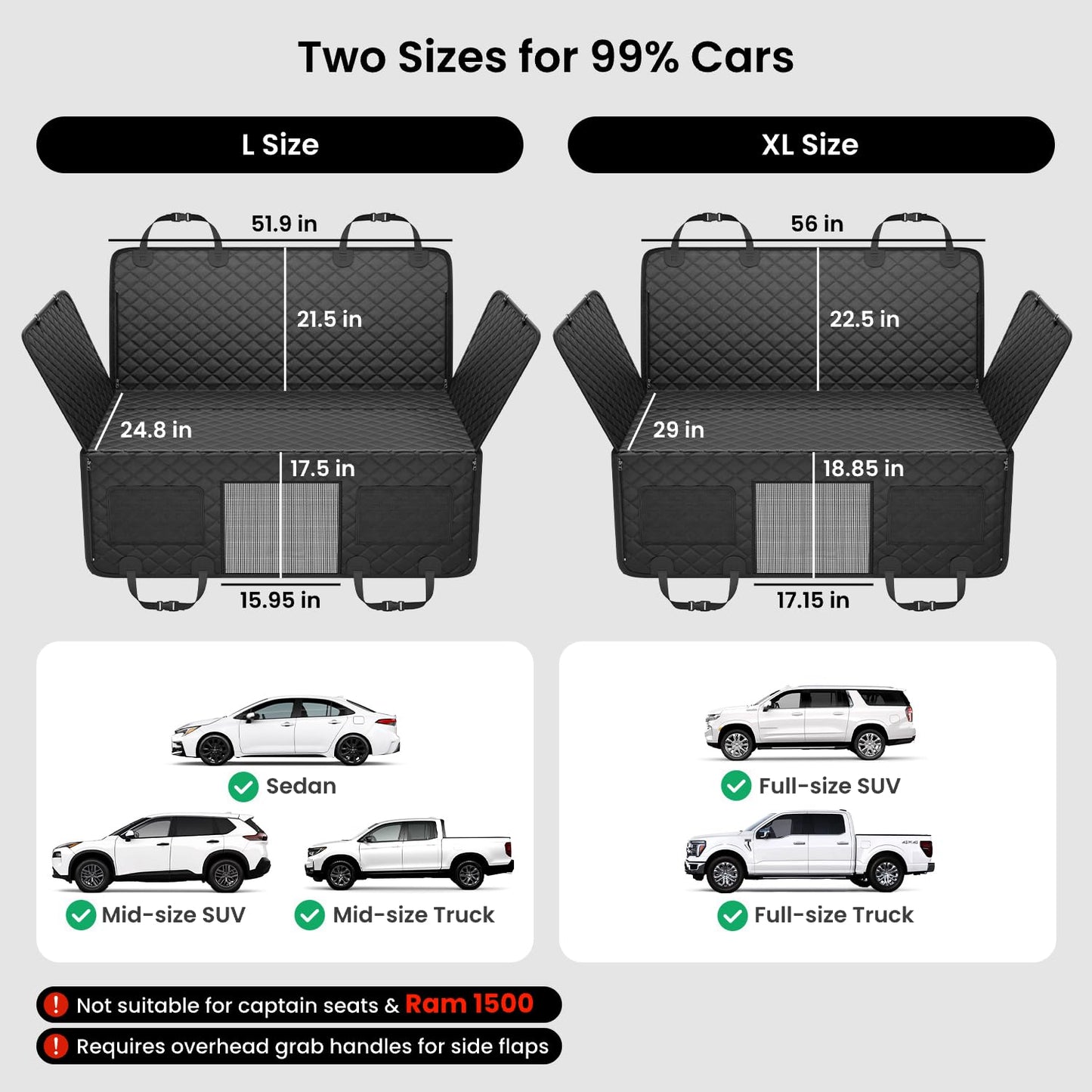 REEVAA Dog Truck Seat Cover for Back Seat, Hard Bottom Dog Hammock for Car, Pet Bed Extender for 2-4 Large Dogs, Waterproof Seat Protector, Universal XL Size Fits for Crew Cab Truck/SUV, Black