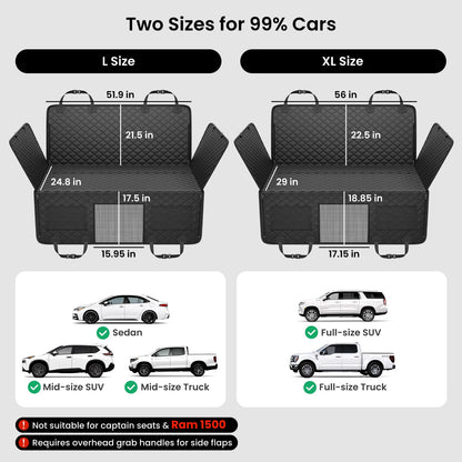 REEVAA Dog Truck Seat Cover for Back Seat, Hard Bottom Dog Hammock for Car, Pet Bed Extender for 2-4 Large Dogs, Waterproof Seat Protector, Universal XL Size Fits for Crew Cab Truck/SUV, Black