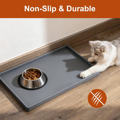 Ukeetap Extra Thick Silicone Dog & Cat Food Mat - Waterproof, Non-Slip, 19” x 12”, Gray