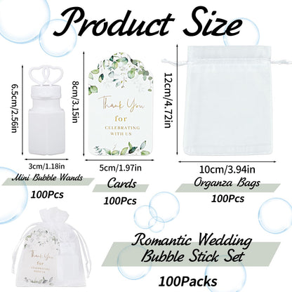 WAYASDCU 100 Sets Wedding Party Favors White Mini Bubble Bottles Greeting Card Goodie Bag Wedding Bubbles for Guests, Anniversary, Engagement, Celebration