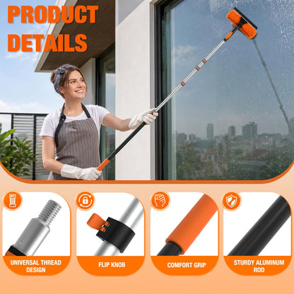 LAANPOLE 36FT Window Squeegee with Extension Pole, 2-in-1 Squeegee for Window Cleaning, Professional Cleaning Kit for Home with 30FT Telescoping Pole for Outdoor Indoor Use
