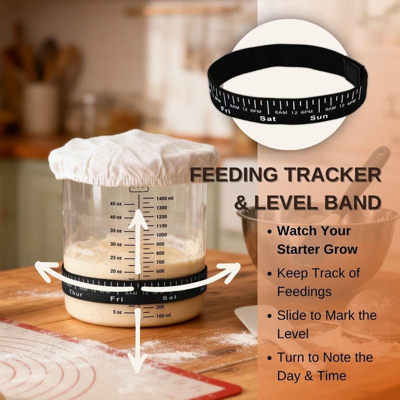 58oz Sourdough Starter Jar Kit – Large Glass Fermentation Jar with Feeding Tracker, Sourdough Starter Recipe Guide, and Essential Bread Baking Tools for Homemade Sourdough