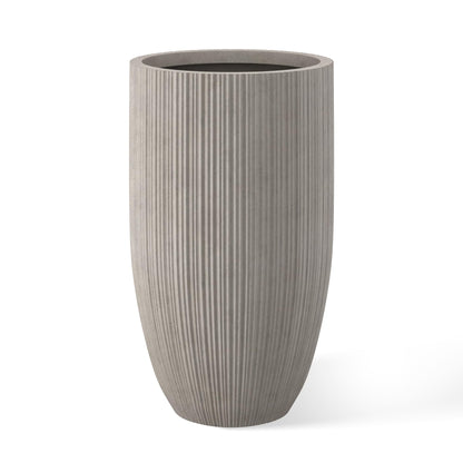 Kante 24 Inch Tall Round Concrete Planter, Large Indoor Outdoor Plant Pots with Drainage Hole and Rubber Plug, Modern Decorative Garden Pots for Home Patio Porch, Textured Weathered Concrete