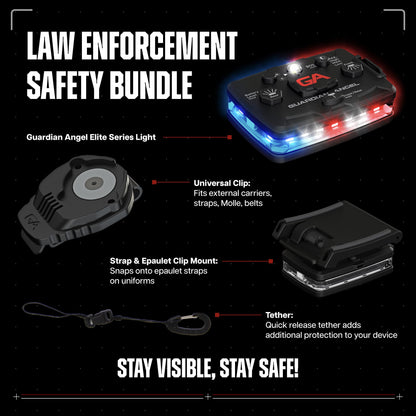 Guardian Angel Law Enforcement Infrared Wearable Safety Light Bundle - Elite Series Red/Blue/White Infrared Light, Universal Mount, Epaulet Mount and Tether, Magnetic Mounting, Professional Grade