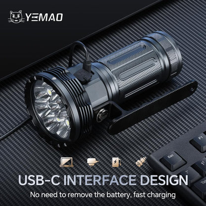 Yemao Rechargeable Flashlights 20000 High Lumens, Brightest Flashlight, Super Bright LED Flashlight Type C Charged, 5 Modes Long Lasting 60 Hours, for Emergencies, Camping, Outdoor, Caving