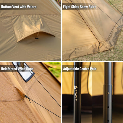 POMOLY Tipi Tent Camping Hot Tents, Bromance 70 Pyramid with 3 Stove Jacks for 2-4 Person Hiking Hunting (Without Inner Tent)