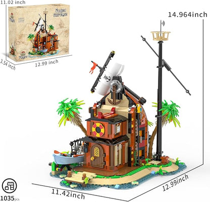 Pirate Shipwreck Building Set - Pirate Ship House Building Kit with Boat Tavern Treasure and More Birthday Gifts for Boys Families Building Time Kit