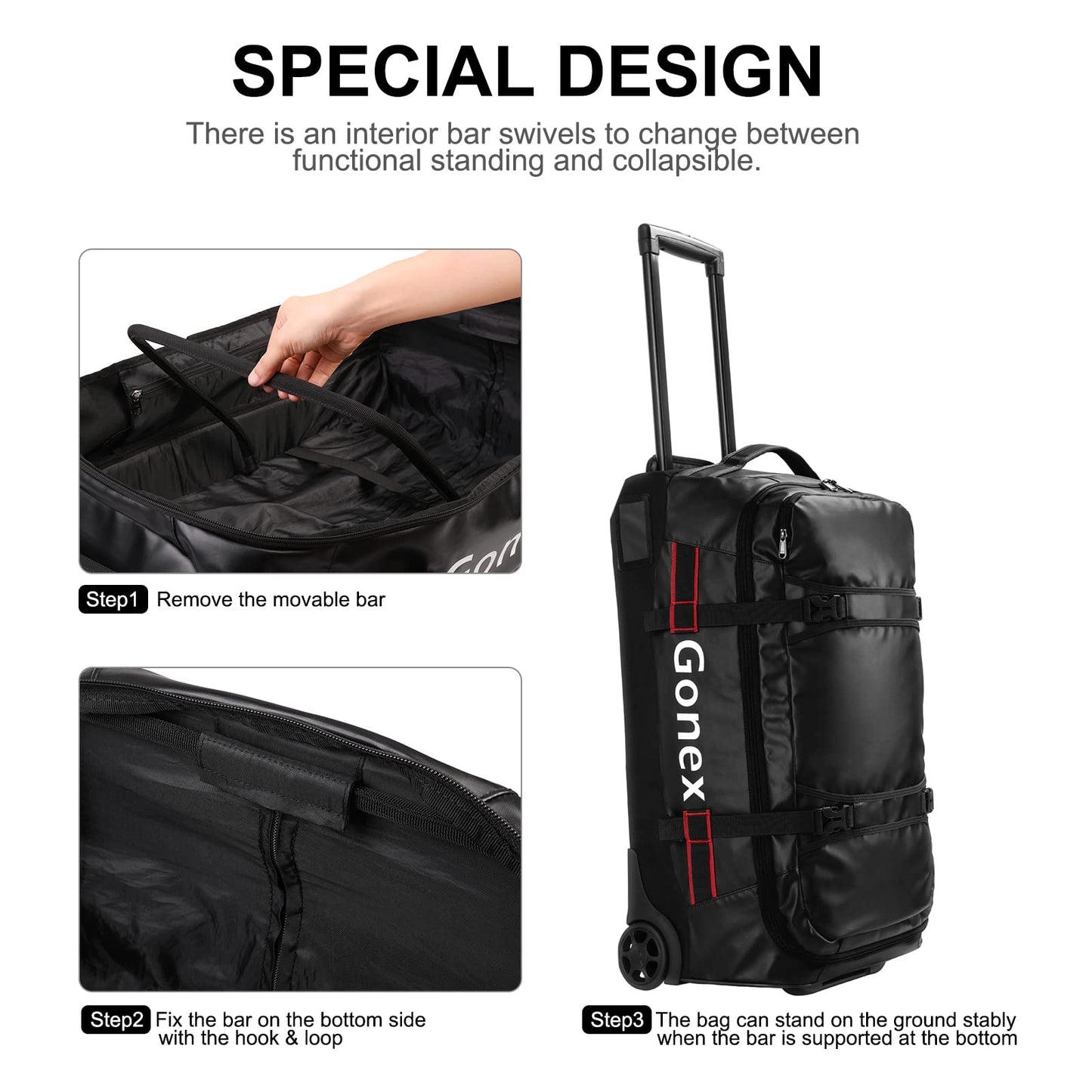 Gonex Travel Compression Packing Cubes Set, 6 Pcs, Green & Rolling Duffle Bag with Wheels, 25 inch, Black